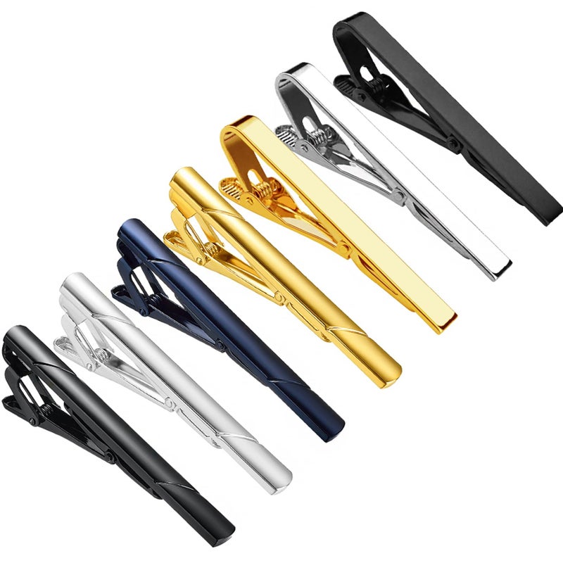 Roctee 7 Pack Tie Clip Set Mens Tie Bar | Formal Business Necktie Bar Pinch Tie Clip in Gold/Silvery/Black/Navy | Best Chioce for Father, Lover, Friends and Husband - Image 1
